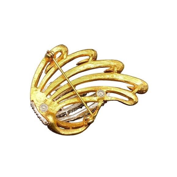 Vintage Gold tone rhinestone floral wispy pin brooch strong clasp - Picture 3 of 8